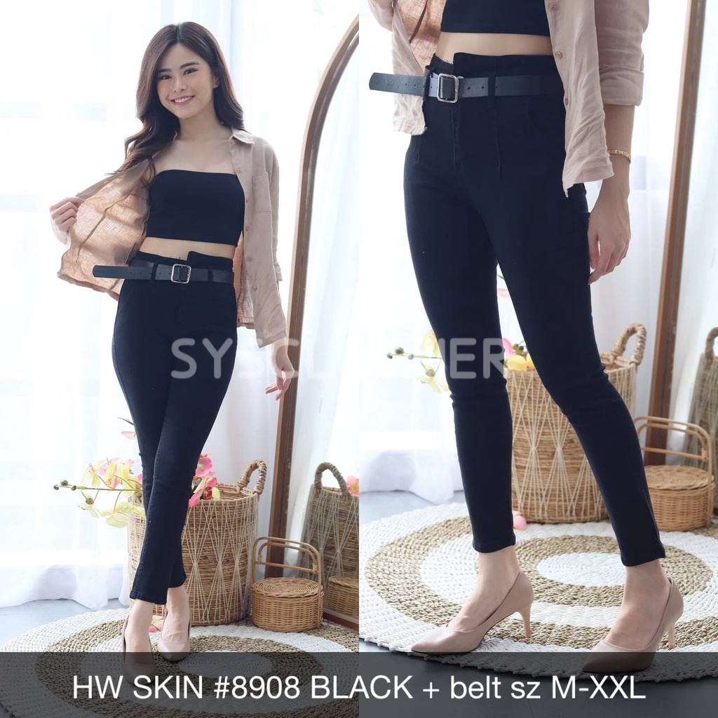 CELANA JEANS WANITA HW SKIN #8908 SERIES + BELT-SYSCLOTHIER