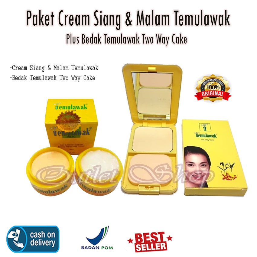 PROMO  Cream Temulawak Siang Dan Malam Plus Bedak Temulawak Two Way Cake Original