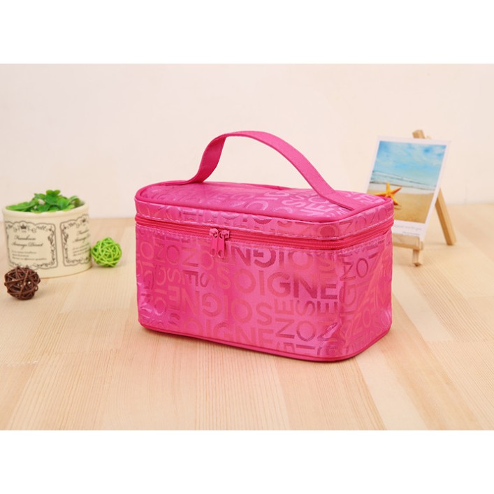 Grosir - T021 Tas Kosmetik Wanita Multi Fungsi Motif Huruf / Tas Korean / Travel Bag Women