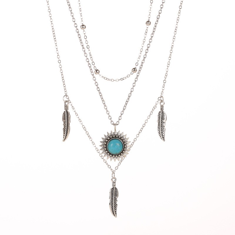 Aksesoris Kalung Turquoise Multi-Layered Gaya Etnik Bohemian