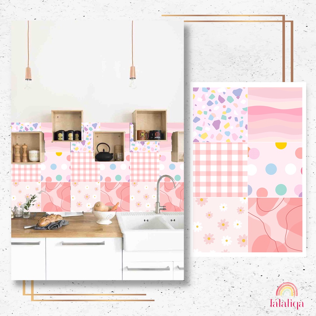 Sticker Tegel Hiasan Lantai Meja Kulkas Dinding Kompor Dapur - Tegel Pink