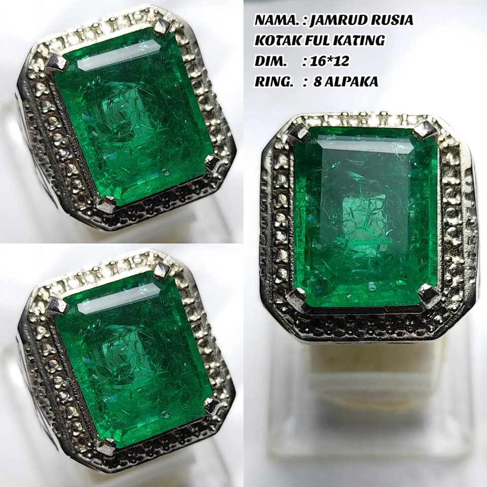 Cincin batu Jamrud Rusia Kotak Ful Kating