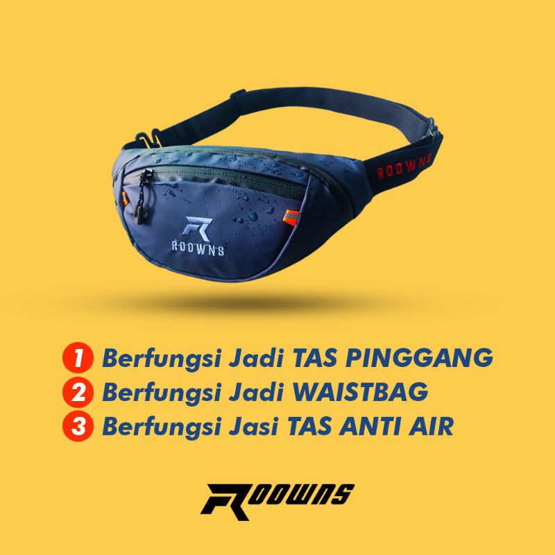 Tas Selempang Pria Waterproof Waist Bag Hezel Pria Anti Air Anti Sobek Roowns White