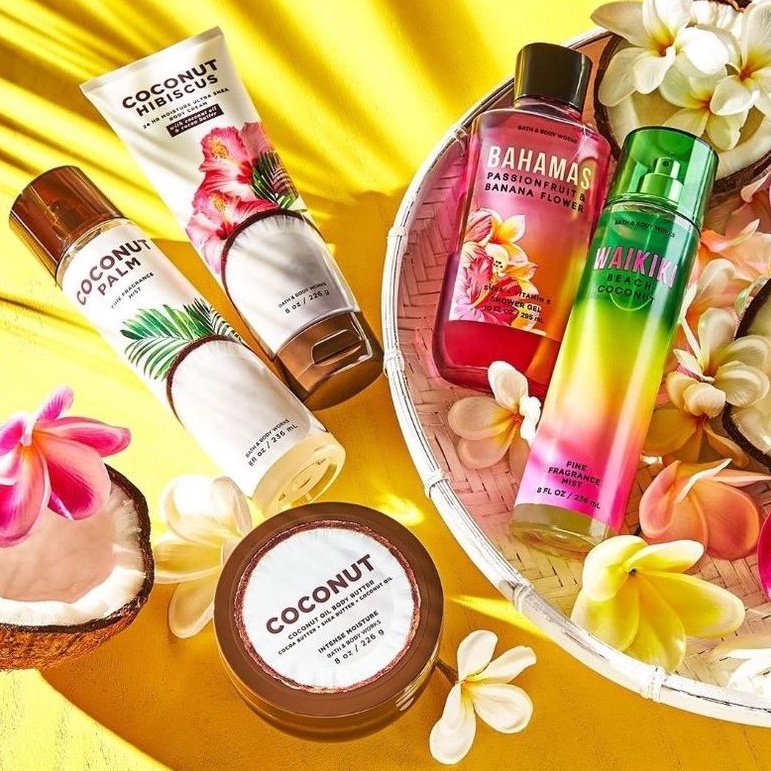 BATH AND BODY WORKS BBW COCONUT PALM COCONUT PINEAPPLE COCONUT HIBISCUS SERIES MIST LOTION SHOWER GEL BODY CREAM HAND CREAM SHOWER GEL BODY CREAM LOTION MIST WASH WALLFLOWER ROOMSPRAY SCENTPORTABLE GENTLE GEL DEEP CLEANSING GENTLE FOAMING CREAMY LUXE