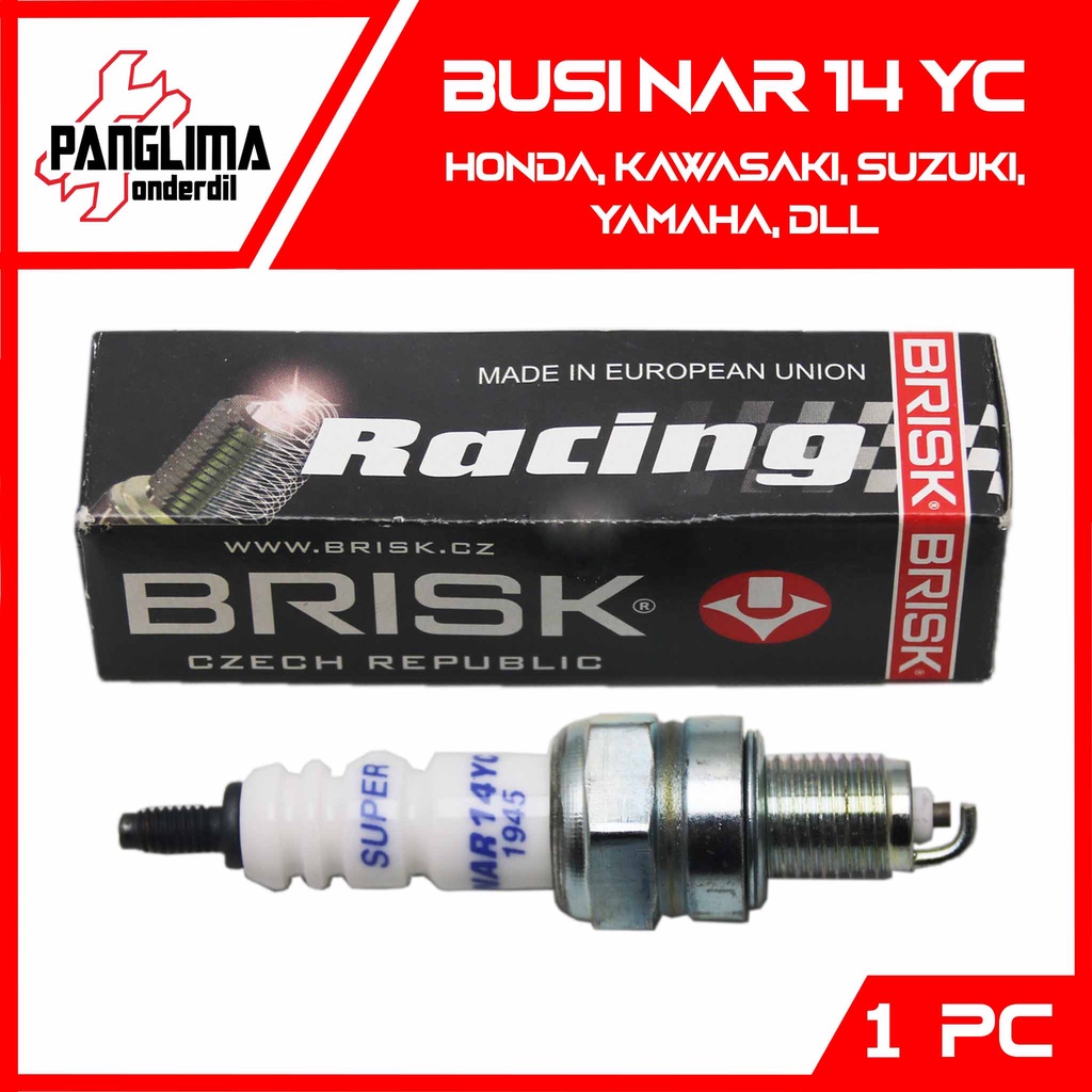 BRISK Busi Racing Copper NAR14YC Supra Fit-New/Mio Lama-Old-Carbu-Sporty-Smile-M3-Z-S/Grand/Soul GT 115-125 New Bluecore/Fino-FI-F1-Grande/Fazzio/X-Ride/FreeGo/D Tracker 150/KLX 150/Blitz/Win Coper Spark Plug