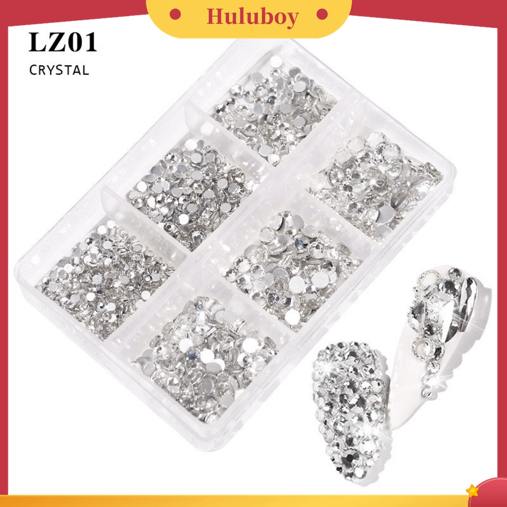Huluboy Huluboy♡ 6 Grid / Box Berlian Imitasi Glitter AB Aneka Bentuk Multifungsi Untuk Dekorasi Nail Art