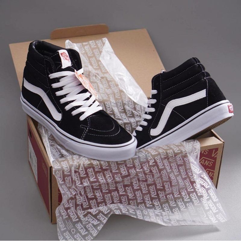 VANS OLD SKOLL SK8 BLACK WHITE HIGH PREMIUM BNIB UNISEX//SEPATU SANTAI CASUAL PRIA WANITA