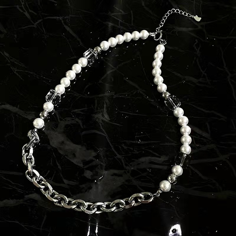 Square Crystal pearl Kalung untuk Wanita cahaya mewah minoritas desain in dingin gaya hip hop manis