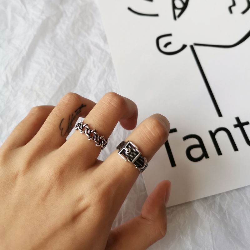 Cincin Model Hollow Bentuk Bintang Segi Enam Gaya Retro