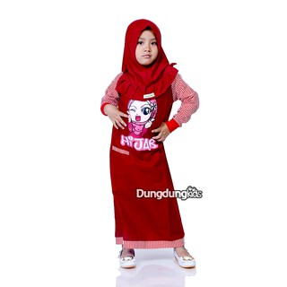  Baju  Muslim Anak  Perempuan  Gamis Katun Rami Motif Hijab  