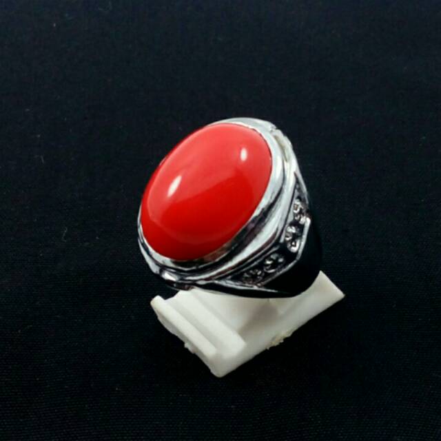 Cincin Batu Coral Marjan Reddish Merah Merona Ring Elegan