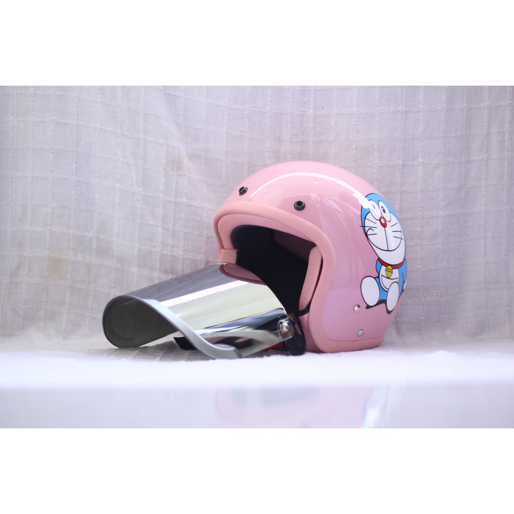 HELM BOGO CAMELIA PASTEL DORAEMON DEWASA KACA DATAR SILVER-4