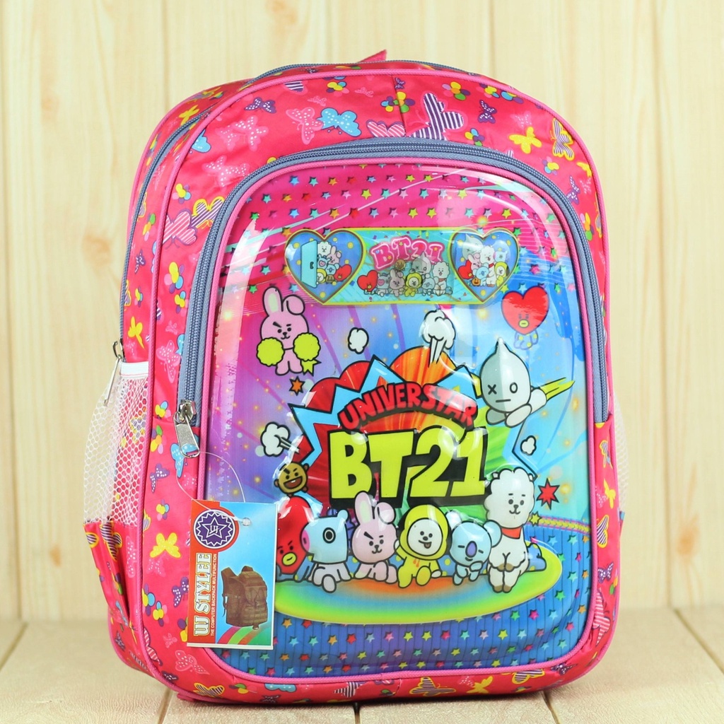 Tas Sekolah Anak Perempuan TK Lampu BT-21 Pink Paud  Gambar Kartun Karakter Terbaru Lucu Premium SD SMP Mini Murah BT21 Motif Karakter Berkualitas