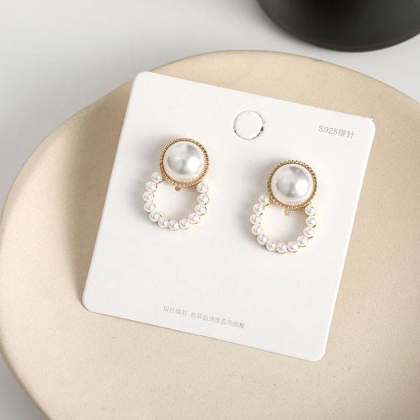 anting fashion s925 simple pearl circle earrings (1h5) jan244