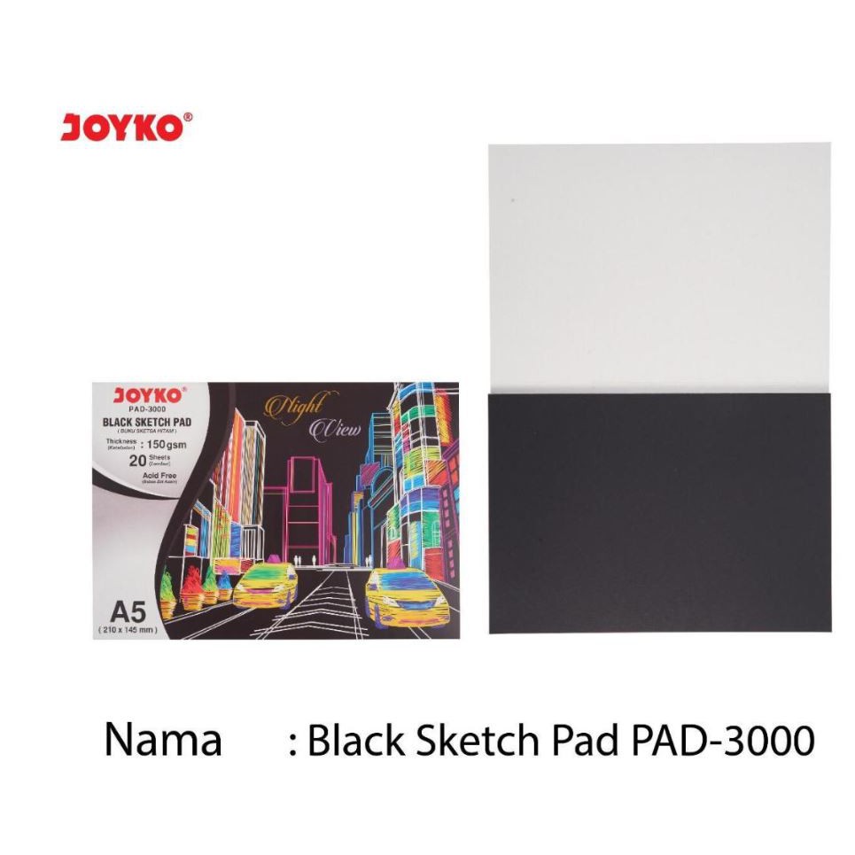 

Black Sketch Pad Buku Sketsa Hitam Joyko Pad-3000 A5 150 gsm 20 Lembar
