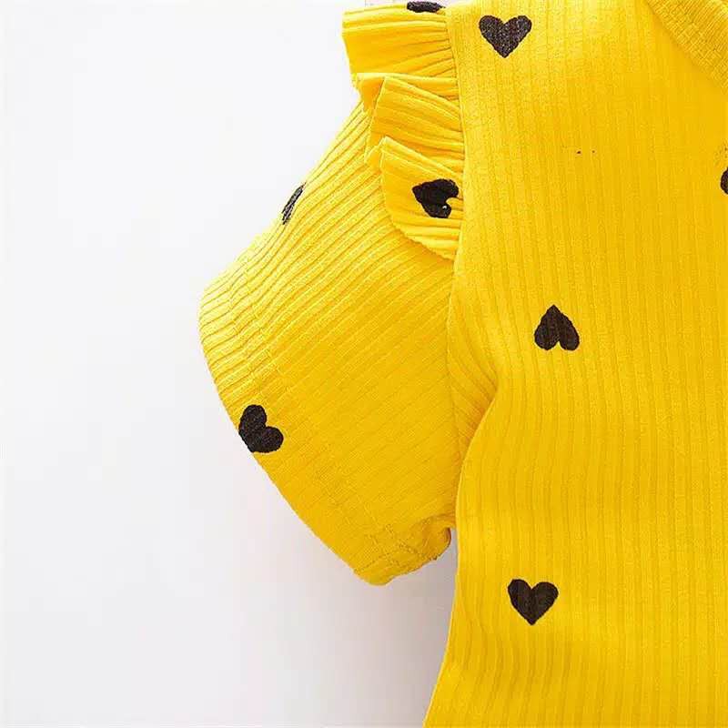 KF Cat Dress tutu anak gaun pesta Dress Tile Anak Imut Motif Love daun bahan Katun Kasa umur 1-2thn Import-3