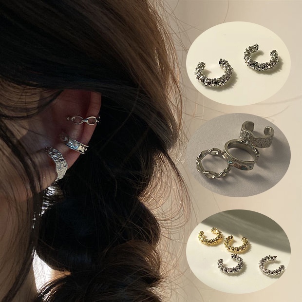 3pcs / Set Anting Klip Silver Simple Gaya Korea Untuk Wanita