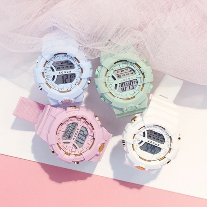 (Cod)Jam Tangan Wanita Aosun Digital Strap Rubber(Dikirim Jakarta)