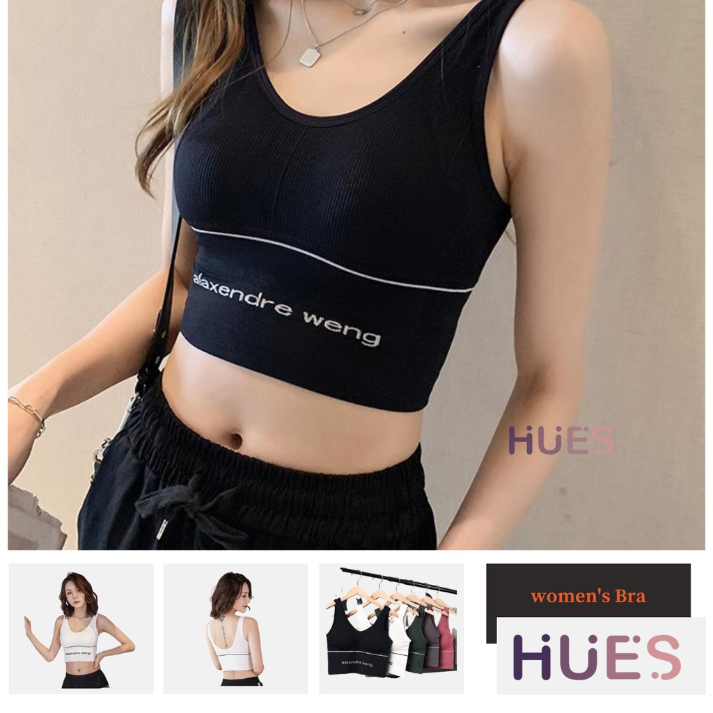 HUES.ID Bh Sport Seamless U-Neck bra Tali Spagheti Silang Warna Polos Untuk Wanita 1022