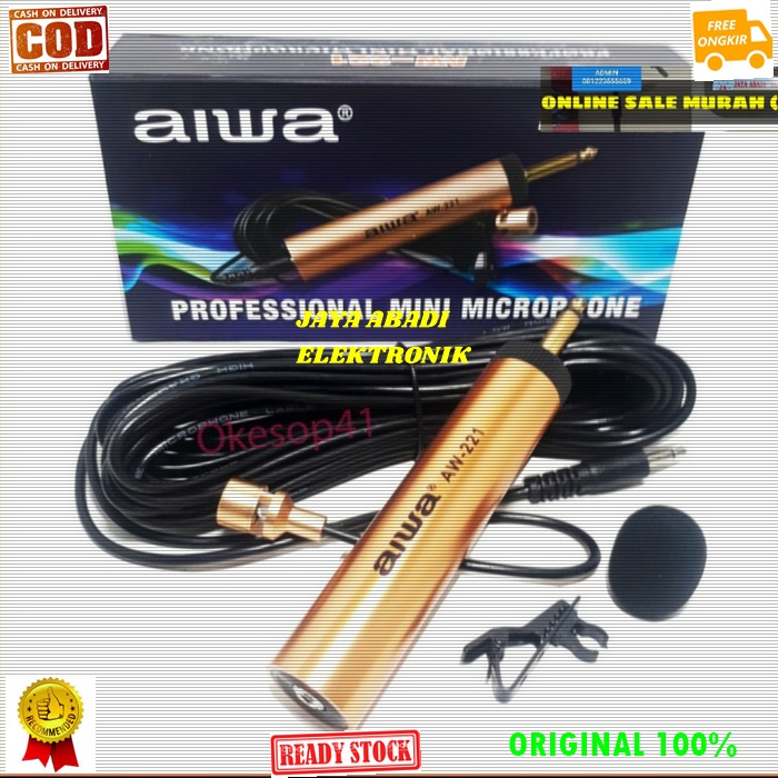 G498 AIWA MIC JEPIT KABEL METER KANCING KERAH BAJU MICROPHONE CLIP ON KLIP CONDESOR SENSITIF AUX MIK