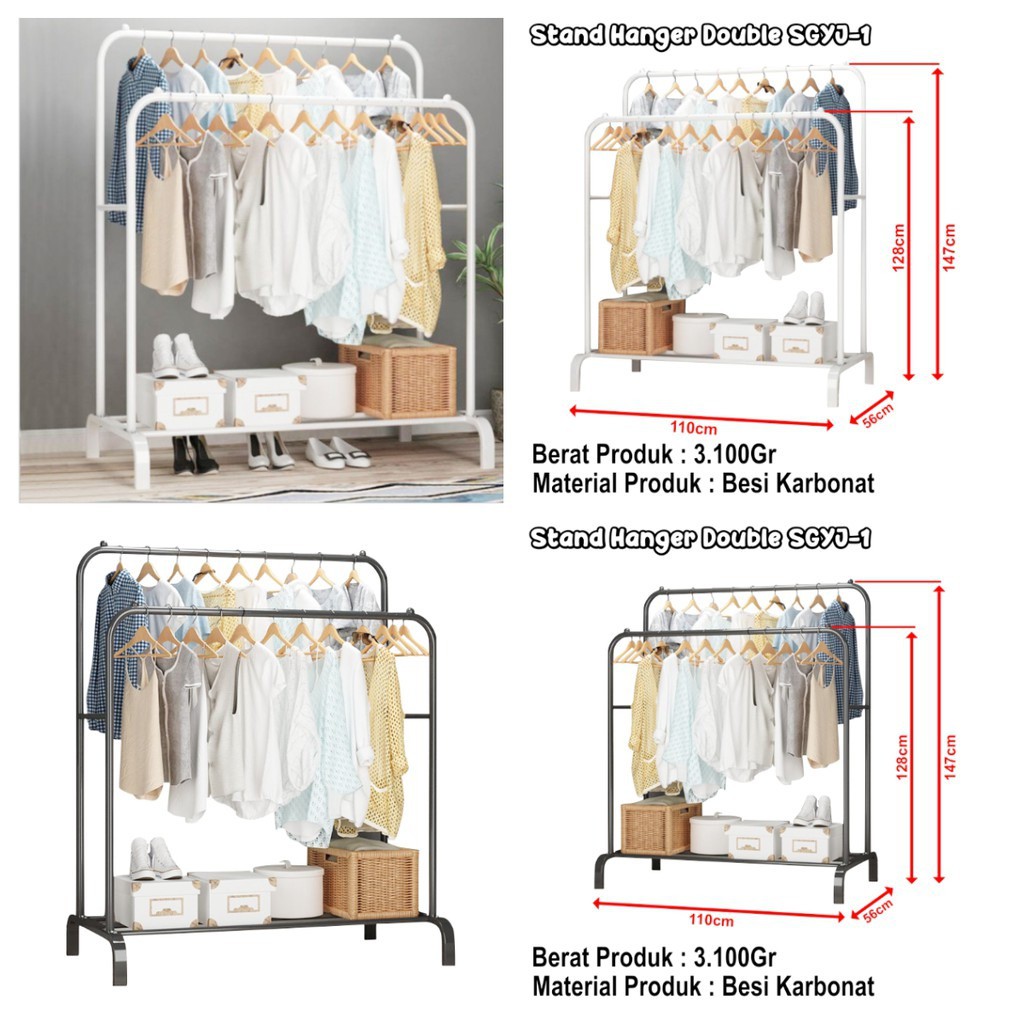 SHENAR , CARAMEL DOUBLE BIG STAND HANGER GANTUNGAN BAJU STAINLESS HANGER LEMARI BAJU TERBUKA  BIG STAND GANTUNGAN BAJU  UNIK VIRAL KAMAR TIDUR - BISA COD