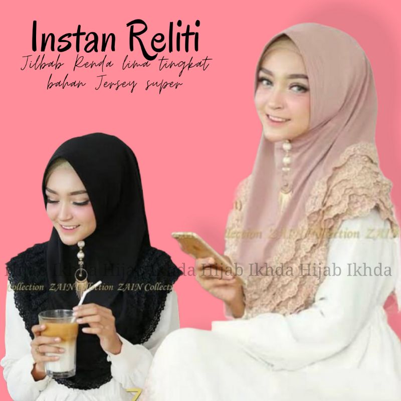 Jilbab RELITI Instan Bergo Pet Hijab Jersey Renda Tumpuk