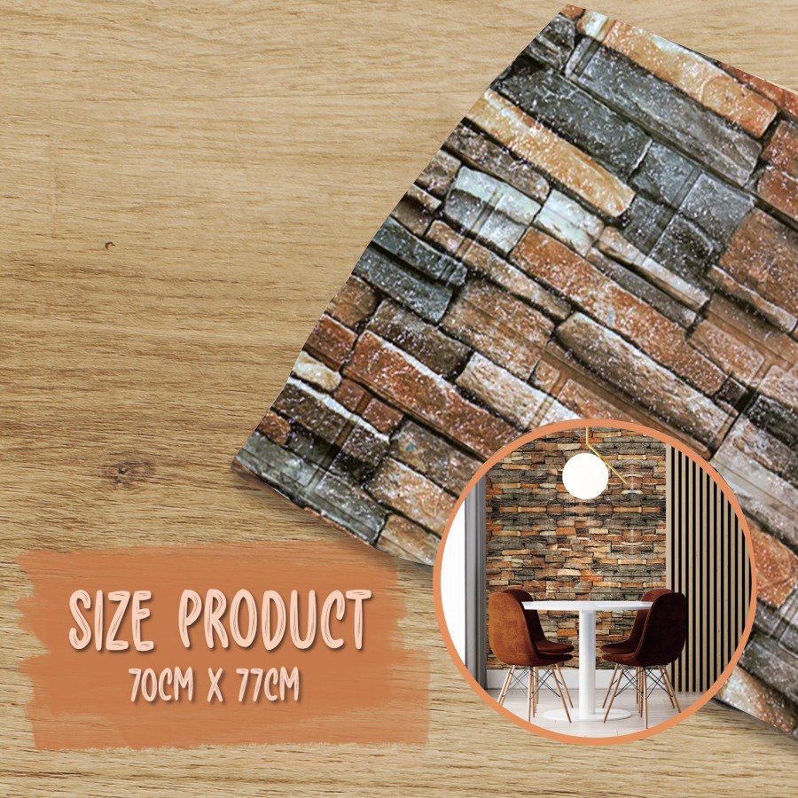 Trend-Wallpaper Dinding Brick Foam 3D Motif Batu Bata Alam Retro 70x77 cm Dekorasi Walpaper Asthetic