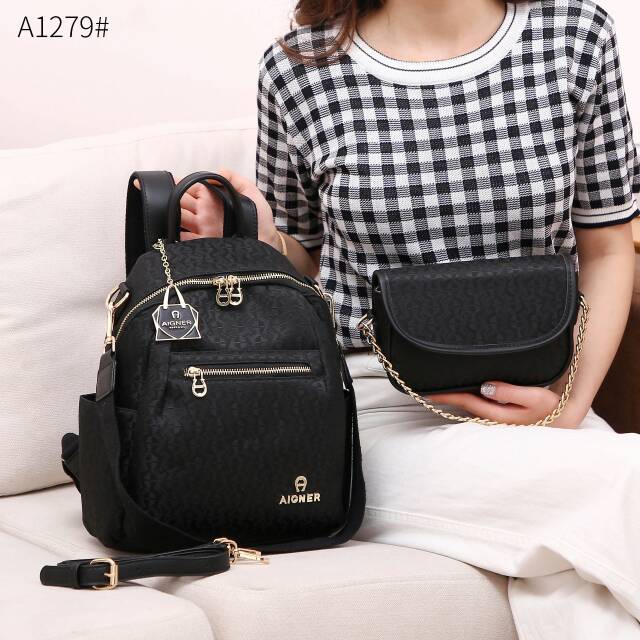 Tas Wanita Tas Ransel Aigner Backpack with Sling Bag #A1279