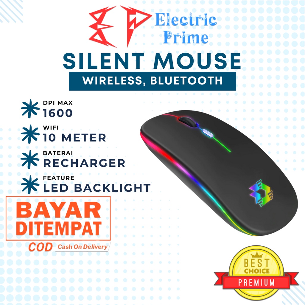 Mouse Wireless Bluetooth RGB TRIPLEDI Silent Click Mini Portable 1600 DPI Rechargeable For Gaming PC Macbook Laptop Tablet HP