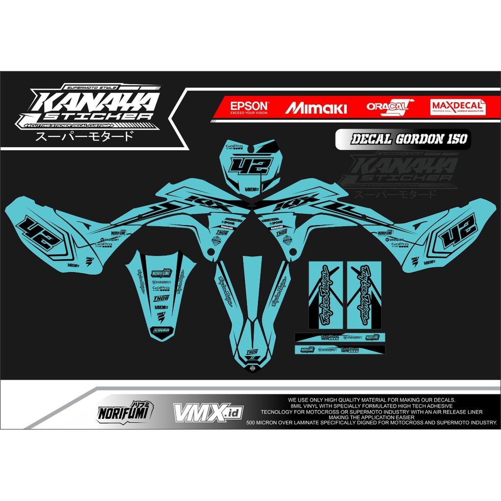 Decal KLX Gordon Decal Trail / Supermoto Decal Klx Desain Terbaru Warna Tosca