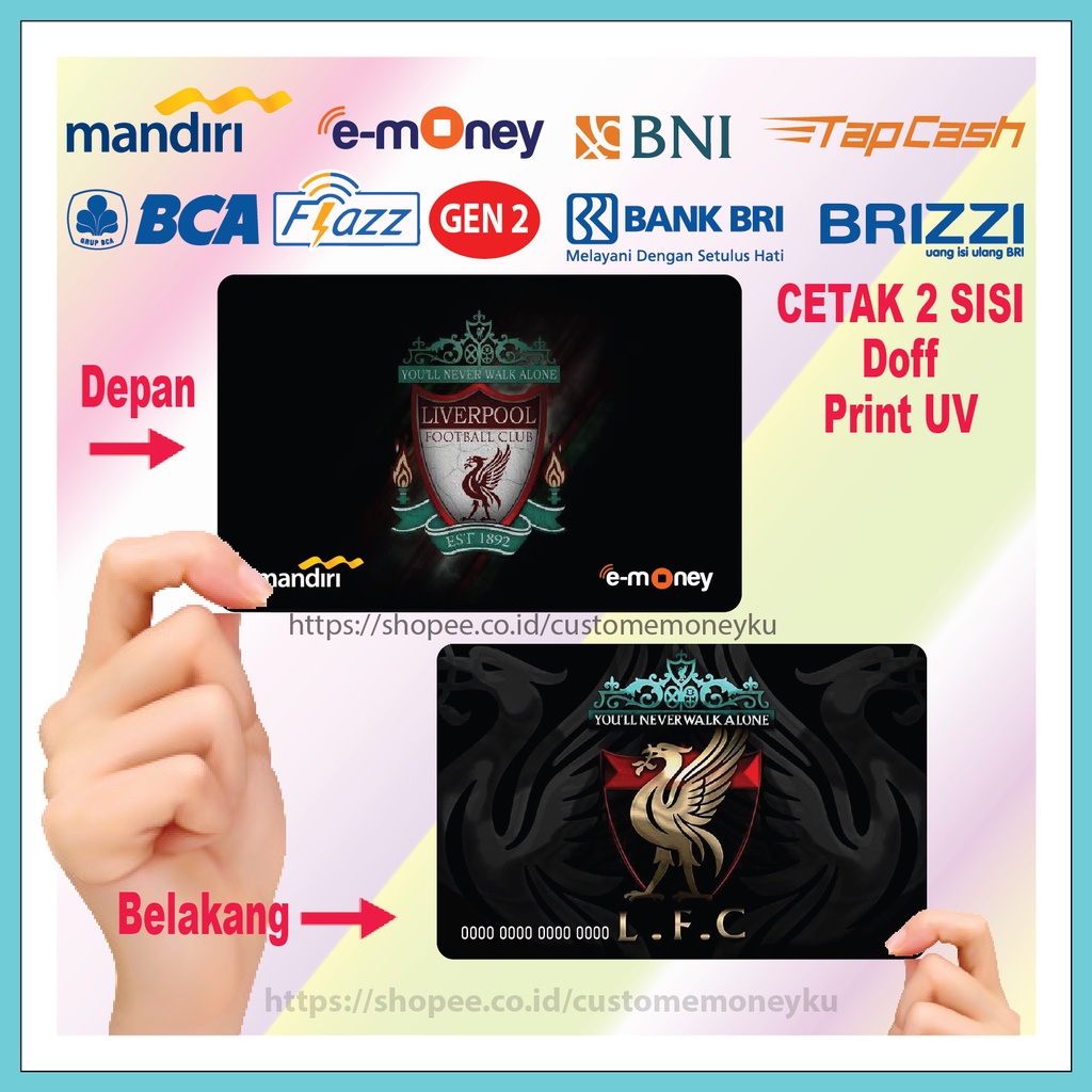 KARTU EMONEY KLUB BOLA LIVERPOOL HITAM ETOLL E-MONEY MANDIRI FLAZZ BCA GEN 2 TAPCASH BRIZZI - 2 SISI