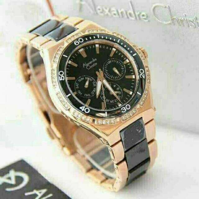 Jam Tangan Alexander Christie 2294 AC 2294 Ladies Black Rosegold Original