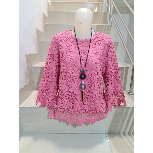 Blouse Brukat Warna Jumbo XL, 2XL, 3XL-898 Pink