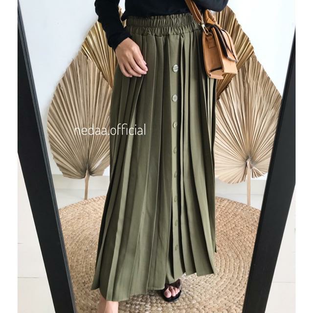 EXCLUSIVE ROK rempel kancing depan/rok plisket bahan moscrepe