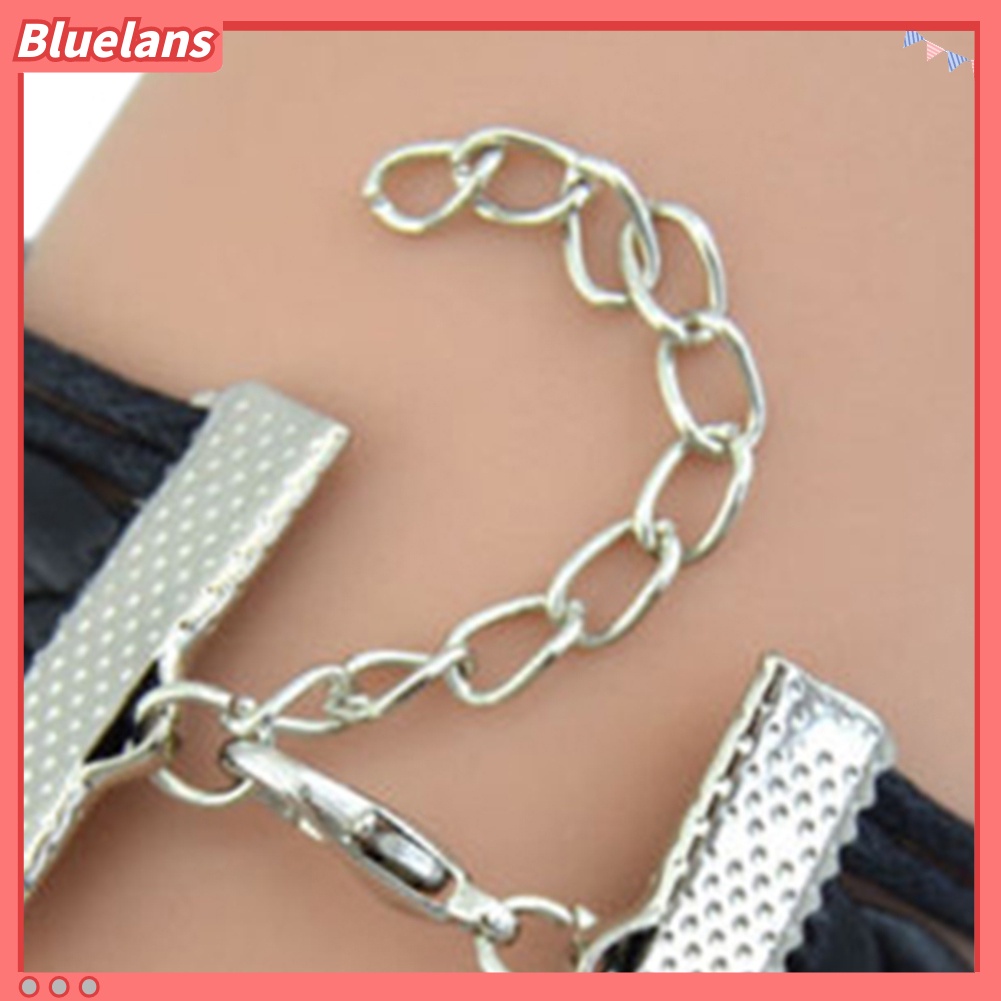 Bluelans Women Retro Wolf Head Charm Infinite Braided Faux Leather Wax Cord Bracelet