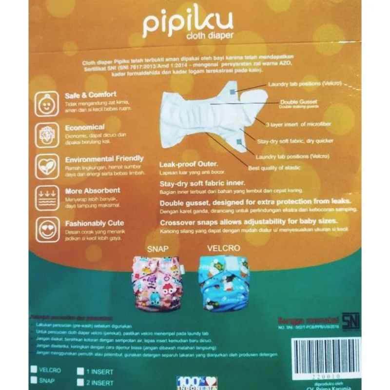 CLODI / Cloth Diaper Baby PIPIKU + Dus + FREE 2 INSERTS (Popok Kain) Motif Mix