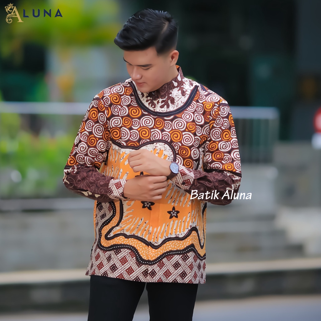 Baju Kemeja Koko Kurta Pakistan Pria Dewasa Motif Batik Aluna Baju Muslim Lengan Panjang Terbaru Good Quality Katun Premium MBA 009