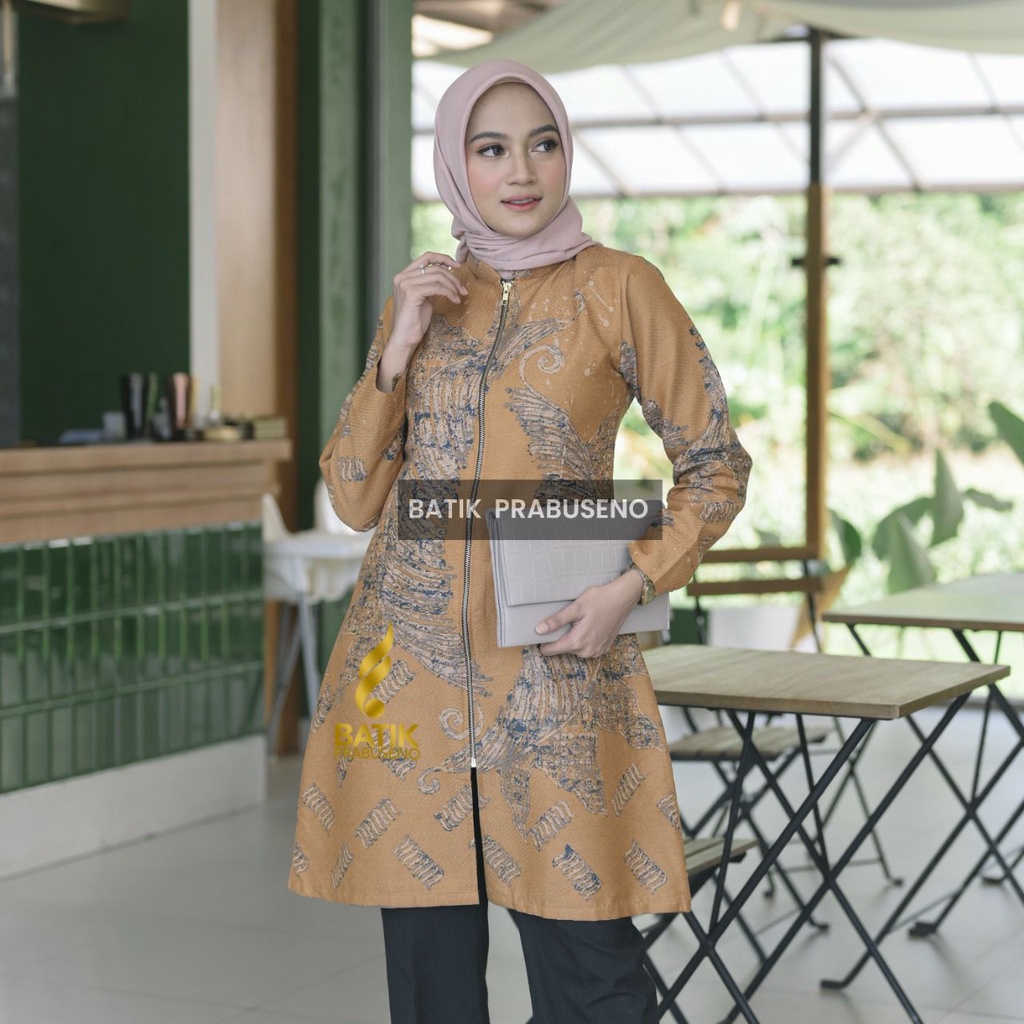 Atasan Tradisional Batik Prabuseno Original Motif UDARATI KUNING DOBBY Tunik Batik Wanita Lengan Panjang Model kekinian stylish dan elegan cocok buat kerja ngantor dan kondangan.