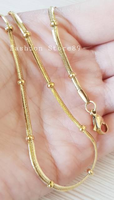 Kalung pipih biji lada gold white import titanium antikarat kalung belut pipih biji lada 45cm