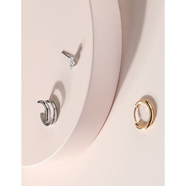 LRC Anting Tusuk &amp; Jepit Fashion Silver Color Alloy Geometric Pearl P82153