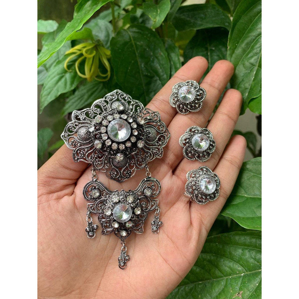 bros alpaka bali set kebaya motif t2 gonde perak bakar