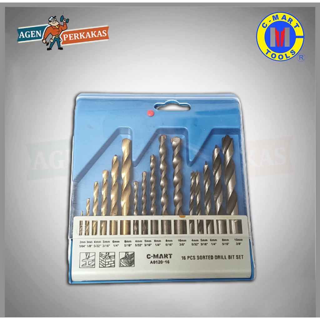 Mata Bor Multipurpose 16 pcs Set Kayu Besi Beton CMART skls bosch
