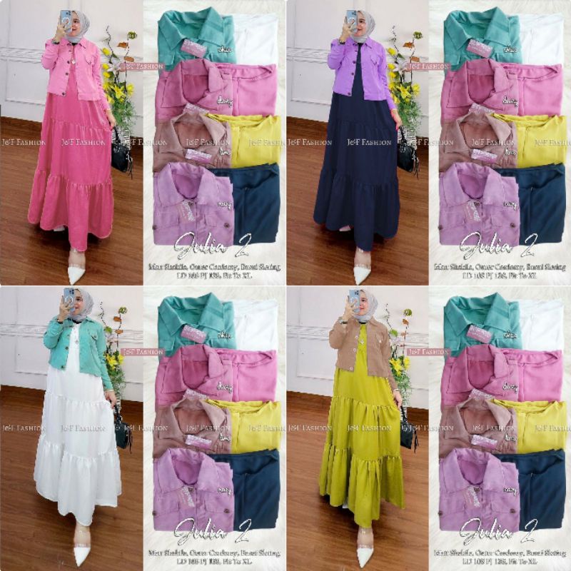 Midi Dress Wanita Bahan Shakila Kombi Jeans Premium Pakaian Casual Fashion Kekinian Julia Set