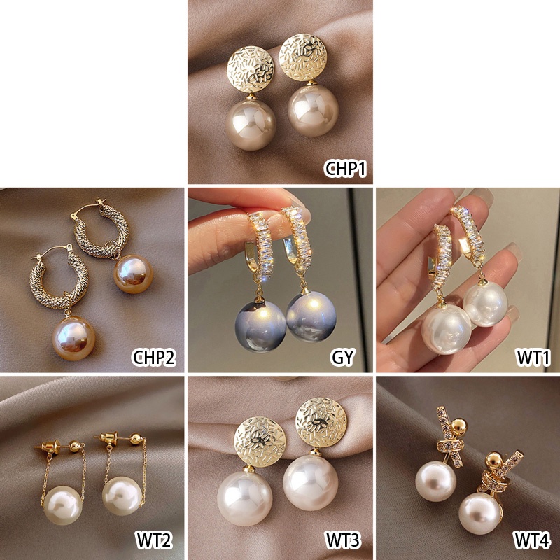 Anting Mutiara Putih Bentuk Bulat Oversize Gaya Bohemian Korea Untuk Wanita