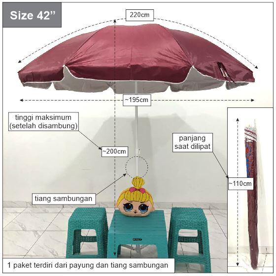 Payung Pantai Tenda Jualan Jumbo Anti UV 42&quot;(210cm) Parasol Original Osaka/Nagoya