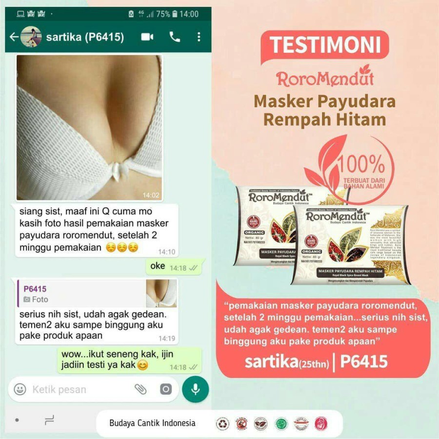 Masker Payudara Rempah Hitam Roro Mendut Original