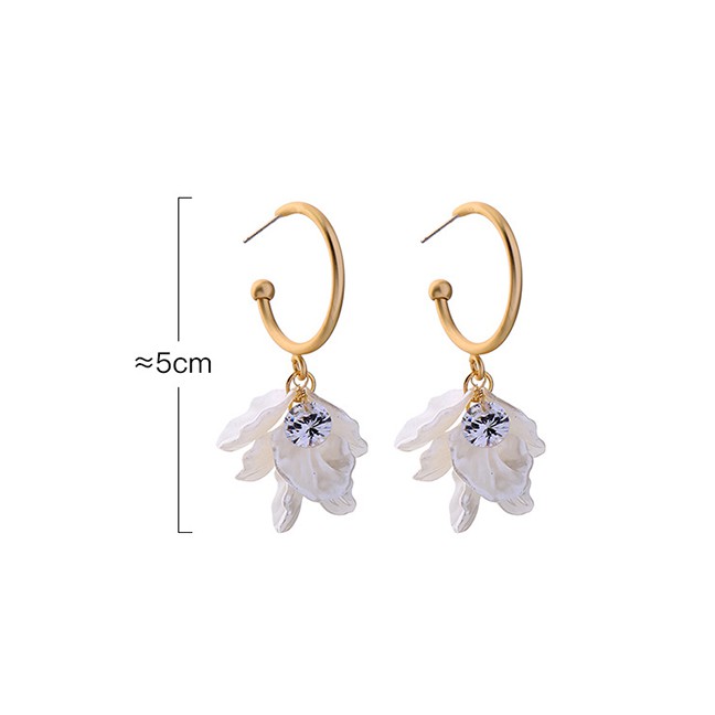 LRC Anting Tusuk Fashion Flower Earrings Zircon Red Acrylic Flower Earrings D44967