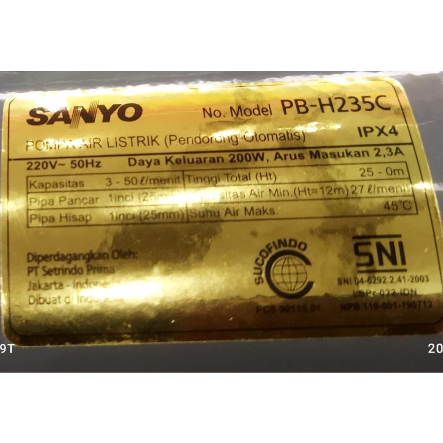 SANYO Pompa Booster Otomatis PB-H235 C / PBH-235C