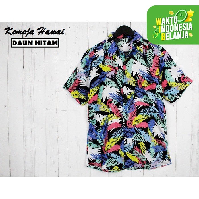 Kemeja Rayon Baju Wanita Casual Motif Daun - Kemeja Hawai Bali Motif Daun - Kemeja Pantai pria RR