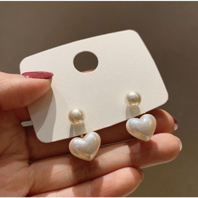 anting hati mutiara simple heart pearl earrings (3G4) jan273